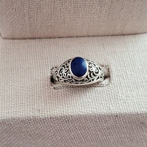 Sterling Filigree Rough Azurite Ring 7.5